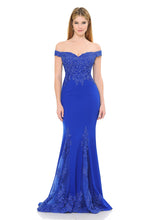 Load image into Gallery viewer, Off-Shoulder Mermaid Gown with Beaded Lace Bodice &amp; Flared Hem Panels for Formal Events By LAF8137