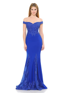 Off-Shoulder Mermaid Gown with Beaded Lace Bodice & Flared Hem Panels for Formal Events By LAF8137