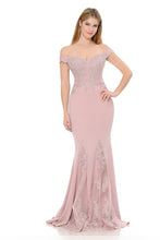 Load image into Gallery viewer, Off-Shoulder Mermaid Gown with Beaded Lace Bodice &amp; Flared Hem Panels for Formal Events By LAF8137