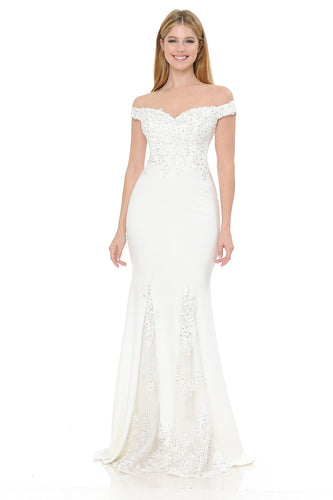 Wholesale Off-Shoulder Ivory Beaded Mermaid Gown with Lace Inserts Formal & Bridal Dress By LAF8137