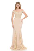 Load image into Gallery viewer, Off-Shoulder Mermaid Gown with Beaded Lace Bodice &amp; Flared Hem Panels for Formal Events By LAF8137