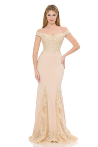 Off-Shoulder Mermaid Gown with Beaded Lace Bodice & Flared Hem Panels for Formal Events By LAF8137