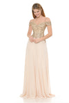 Cargar imagen en el visor de la galería, LAF8132 Wholesale Off-Shoulder Chiffon Evening Gown with Lace Appliqués and Sweetheart Neckline - CHAMPAGNE GOLD - Long Formal Dress LAF