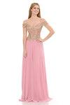 Cargar imagen en el visor de la galería, LAF8132 Wholesale Off-Shoulder Chiffon Evening Gown with Lace Appliqués and Sweetheart Neckline - MAUVE - Long Formal Dress LAF