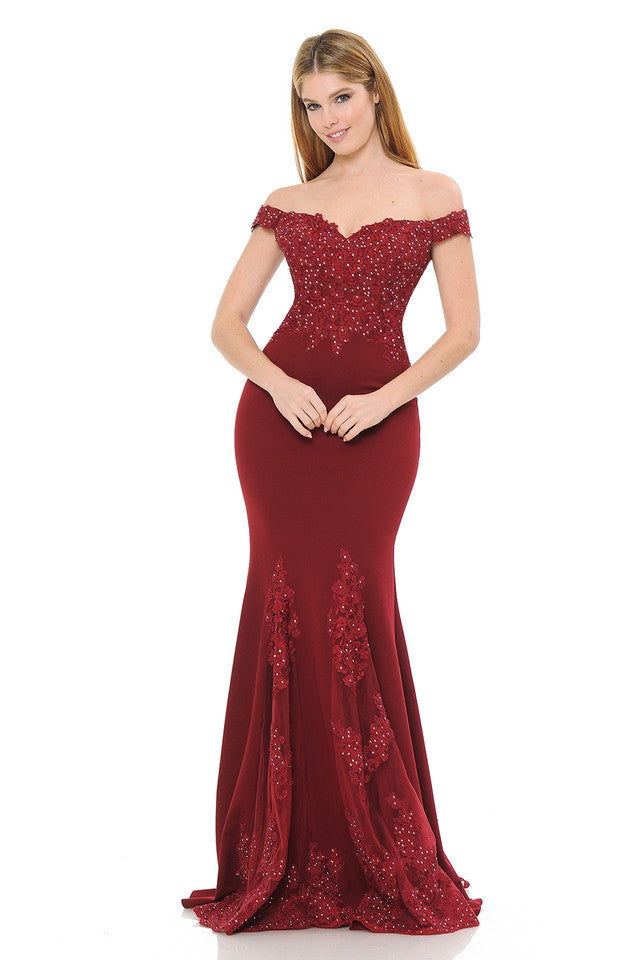 Off-Shoulder Mermaid Gown with Beaded Lace Bodice & Flared Hem Panels for Formal Events By LAF8137