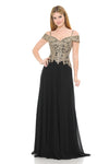 Cargar imagen en el visor de la galería, LAF8132 Wholesale Off-Shoulder Chiffon Evening Gown with Lace Appliqués and Sweetheart Neckline - BLACK - Long Formal Dress LAF
