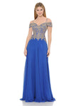Cargar imagen en el visor de la galería, LAF8132 Wholesale Off-Shoulder Chiffon Evening Gown with Lace Appliqués and Sweetheart Neckline - ROYAL BLUE - Long Formal Dress LAF