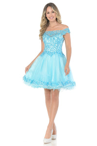 Off-Shoulder Short Tulle Party Dress with Embroidered Bodice Wholesale Cocktail Dress By LAF8141