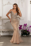 Cargar imagen en el visor de la galería, LA8259 Wholesale Off-Shoulder Sheath Prom Evening Gown with Deep V-Neckline &amp; Sweep Train - CHAMPAGNE - Long Prom Dress LA Merchandise
