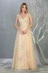 Load image into Gallery viewer, La Merchandise LA1799 Plus Size V-Neck Embroidered A-line Formal Gown - CHAMPAGNE - LA Merchandise