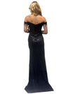 Load image into Gallery viewer, LAHTL3043C Wholesale Off-Shoulder Beaded Corset with Sheer Boned Bodice Fringe Sleeves &amp; Slit - - Long Formal Dress LAH