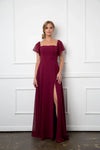 Load image into Gallery viewer, Eva USA 3454 Long Formal Bridesmaids Chiffon Evening Gown - Burgundy / S - Long Bridesmaids Dress