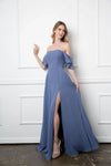 Load image into Gallery viewer, Eva USA 3454 Long Formal Bridesmaids Chiffon Evening Gown - Slate Blue / S - Long Bridesmaids Dress