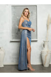 Load image into Gallery viewer, Eva USA 3469 Long Glitter Fitted Formal Prom Dress - Navy / XS - Prom Dresses