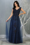 Load image into Gallery viewer, La Merchandise LA1799 Plus Size V-Neck Embroidered A-line Formal Gown - NAVY BLUE - LA Merchandise