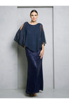 Load image into Gallery viewer, Formal Cold Shoulder Cape Mother of the Bride Dress By LA Merchandise LAV3496 - Navy - Mother of the Bride Dresses LAV