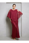 Load image into Gallery viewer, Formal Cold Shoulder Cape Mother of the Bride Dress By LA Merchandise LAV3496 - Burgundy - Mother of the Bride Dresses LAV