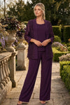 Load image into Gallery viewer, Plus Size Lace Jacket Formal Pant Suit for Mother of the Bride - LA Merchandise LAV3455 - Plum - Pant Suit LAV