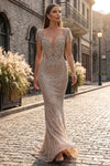 Load image into Gallery viewer, Terani Couture 251GL4345 Clearance Silver Nude Size 4 Wholesale Elegant Fitted Long Evening Gown – Silvee - - Dress Terani Couture