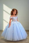Load image into Gallery viewer, LA Merchandise LAZSCK315 Girls 3D Butterfly Illusion Corset Glitter Tulle A-Line Gown - Light Blue - Girls Formal Dresses LAZ