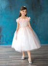 Load image into Gallery viewer, LA Merchandise LAZD797 Girls 3D Floral Off Shoulder Tea-Length Tulle Dress
