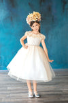 Load image into Gallery viewer, LA Merchandise LAZD797 Girls 3D Floral Off Shoulder Tea-Length Tulle Dress