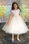 Load image into Gallery viewer, LA Merchandise LAZD797 Girls 3D Floral Off Shoulder Tea-Length Tulle Dress