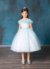 Load image into Gallery viewer, LA Merchandise LAZD797 Girls 3D Floral Off Shoulder Tea-Length Tulle Dress