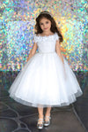 Load image into Gallery viewer, LA Merchandise LAZD797 Girls 3D Floral Off Shoulder Tea-Length Tulle Dress