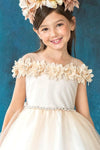 Load image into Gallery viewer, LA Merchandise LAZD797 Girls 3D Floral Off Shoulder Tea-Length Tulle Dress