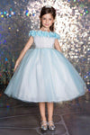 Load image into Gallery viewer, LA Merchandise LAZD797 Girls 3D Floral Off Shoulder Tea-Length Tulle Dress