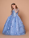 Load image into Gallery viewer, LA Merchandise LAZSCK302 Girls 3D Floral Illusion Long Sleeve Glitter Tulle A-Line Gown