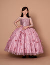 Load image into Gallery viewer, LA Merchandise LAZSCK302 Girls 3D Floral Illusion Long Sleeve Glitter Tulle A-Line Gown