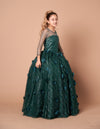 Load image into Gallery viewer, LA Merchandise LAZSCK302 Girls 3D Floral Illusion Long Sleeve Glitter Tulle A-Line Gown