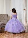 Load image into Gallery viewer, LA Merchandise LAZKY234 Girls 3D Floral Off Shoulder Tea-Length Glitter Tulle Dress