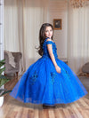 Load image into Gallery viewer, LA Merchandise LAZKY234 Girls 3D Floral Off Shoulder Tea-Length Glitter Tulle Dress