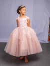 Load image into Gallery viewer, LA Merchandise LAZKY234 Girls 3D Floral Off Shoulder Tea-Length Glitter Tulle Dress