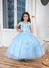 Load image into Gallery viewer, LA Merchandise LAZKY234 Girls 3D Floral Off Shoulder Tea-Length Glitter Tulle Dress