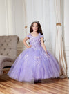 Load image into Gallery viewer, LA Merchandise LAZKY234 Girls 3D Floral Off Shoulder Tea-Length Glitter Tulle Dress