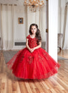 Load image into Gallery viewer, LA Merchandise LAZKY234 Girls 3D Floral Off Shoulder Tea-Length Glitter Tulle Dress