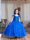 Load image into Gallery viewer, LA Merchandise LAZKY234 Girls 3D Floral Off Shoulder Tea-Length Glitter Tulle Dress