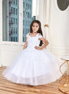 Load image into Gallery viewer, LA Merchandise LAZKY234 Girls 3D Floral Off Shoulder Tea-Length Glitter Tulle Dress