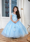 Load image into Gallery viewer, LA Merchandise LAZKY234 Girls 3D Floral Off Shoulder Tea-Length Glitter Tulle Dress