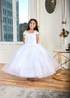 Load image into Gallery viewer, LA Merchandise LAZKY234 Girls 3D Floral Off Shoulder Tea-Length Glitter Tulle Dress