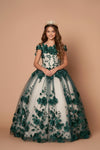 Load image into Gallery viewer, LA Merchandise LAZSCK305 Girls 3D Floral Sweetheart Off Shoulder Glitter Tulle Gown