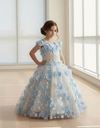 Load image into Gallery viewer, LA Merchandise LAZSCK305 Girls 3D Floral Sweetheart Off Shoulder Glitter Tulle Gown