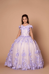 Load image into Gallery viewer, LA Merchandise LAZSCK305 Girls 3D Floral Sweetheart Off Shoulder Glitter Tulle Gown