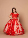 Load image into Gallery viewer, LA Merchandise LAZSCK305 Girls 3D Floral Sweetheart Off Shoulder Glitter Tulle Gown