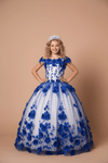 Load image into Gallery viewer, LA Merchandise LAZSCK305 Girls 3D Floral Sweetheart Off Shoulder Glitter Tulle Gown