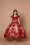 Load image into Gallery viewer, LA Merchandise LAZSCK305 Girls 3D Floral Sweetheart Off Shoulder Glitter Tulle Gown